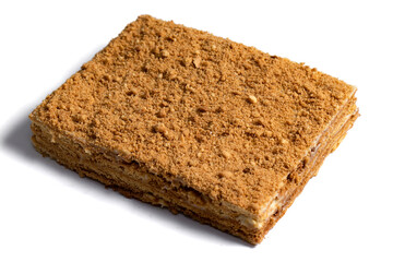cake Medovik on white background. Close up view