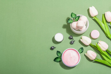 Lifestyle and healthy concept. Spa setting for massage treatment, body care and face beauty