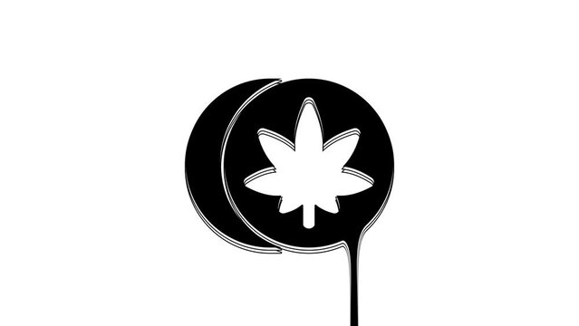 Black Herbal ecstasy tablets icon isolated on white background. 4K Video motion graphic animation
