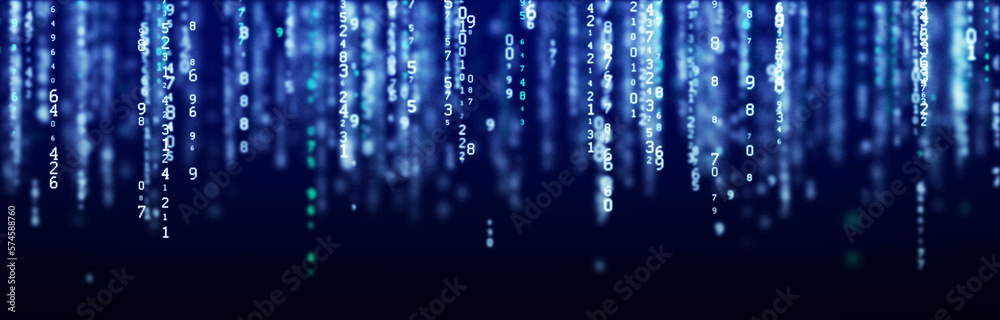 Poster Digital background blue matrix. Coding or hacking concept. Flow of random numbers. 3D rendering.