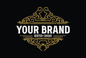 Golden Vintage Border Frame Royal Crown Badge Emblem Stamp Label Logo Design Vector