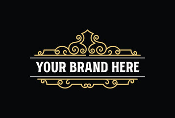 Luxury Vintage Border Frame Royal Crown Badge Emblem Stamp Label Logo Design Vector