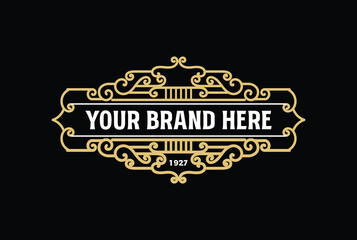 Elegant Vintage Border Frame Royal Crown Badge Emblem Stamp Label Logo Design Vector