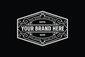 Hexagonal Vintage Border Frame Royal Crown Badge Emblem Stamp Label Logo Design Vector