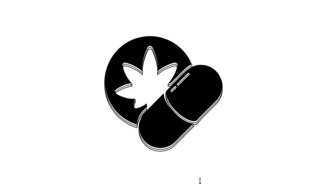 Black Herbal ecstasy tablets icon isolated on white background. 4K Video motion graphic animation