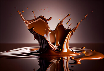 Liquid chocolate crown splash. In a liquid chocolate pool. With circle ripples. AI Generated