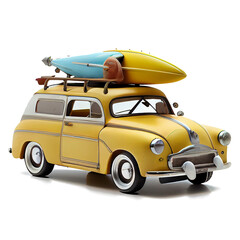 yellow retro car for travel on transparent background generative AI