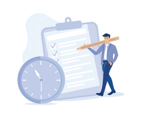 To do list, work planning or schedule concept, productive businessman with pencil and to do list clipboard, modern flat vector illustration