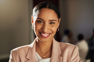 Law firm portrait, face and woman smile for business work, legal consultation or justice mission...