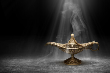 Golden Arabian lamp with white smoke