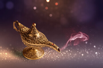 Golden Arabian lamp with smoke