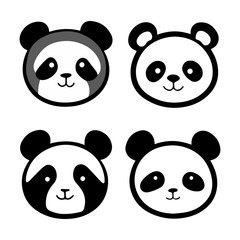 Set of cute pandas. Funny doodle animals. Little panda in cartoon style. Vector illustration