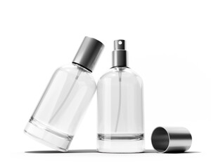 Clear Perfume Glass Bottle isolated on transparent background, prepared for mockup, 3D render.