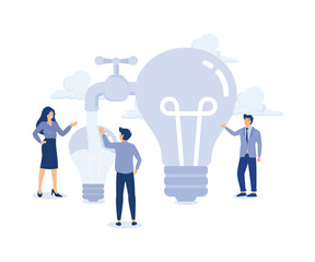  learning new skills concept, business people transfer idea to new lightbulb.modern flat vector illustration