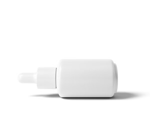 Blank white plastic dropper bottle packaging isolated on transparent background, prepared for mockup, 3D render.