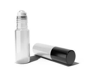 Clear Roll On Glass Bottle isolated on transparent background, prepared for mockup, 3D render.
