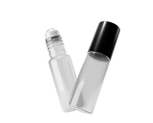 Clear Roll On Glass Bottle isolated on transparent background, prepared for mockup, 3D render.
