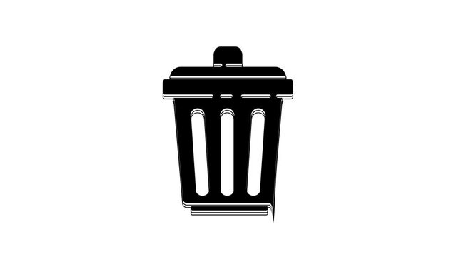 Black Trash can icon isolated on white background. Garbage bin sign. Recycle basket icon. Office trash icon. 4K Video motion graphic animation