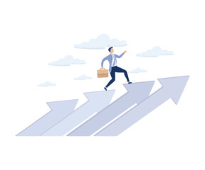 Career growth, career development or ambition to success concept, confidence businesswoman walking up growth arrow stair. modern flat vector illustration
