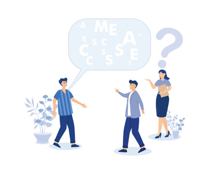 Jargon, Complicated Conversation,businessman Talk With Jargon Word In Speech Bubble Dialog Make Other Confused. Modern Flat Vector Illustration 