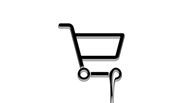 Black Shopping cart icon isolated on white background. Online buying concept. Delivery service sign. Supermarket basket symbol. 4K Video motion graphic animation