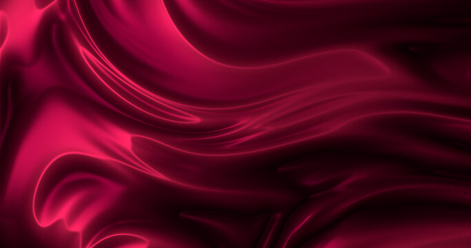 4k Amazing abstract maroon curved silk texture. 3d banner dark royal red color. Oil marble trendy dynamic art with glowing effect. Wavy fluid modern deluxe background. Passion lovely banner. Romantic