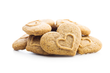 Sweet gingerbread hearts isolated on white background.