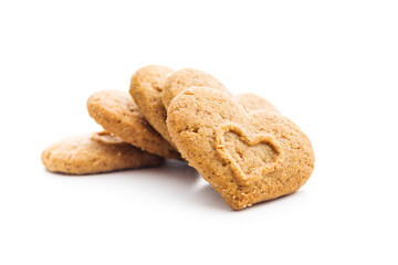 Sweet gingerbread hearts isolated on white background.