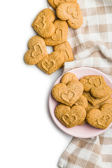 Sweet gingerbread hearts isolated on white background.