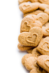 Sweet gingerbread hearts isolated on white background.