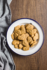 Sweet gingerbread hearts on plate. Top view.