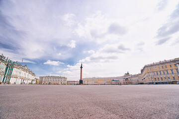 Russia, Saint-Petersburg, Palace Square at day time, Winter Palace, Alexander Column.