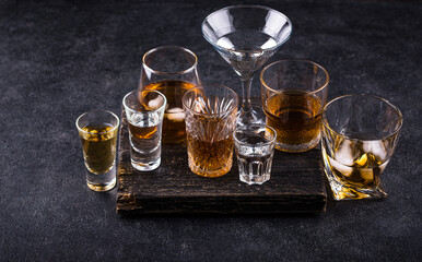 Assortment of various strong alcohol drinks