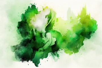 Green Watercolor Background, Brush Strokes, Generative AI