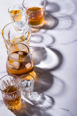 Assortment of various strong alcohol drinks