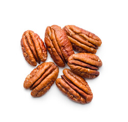 Peeled pecan nuts isolated on white background.