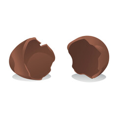 Broken chocolate Easter egg on white background