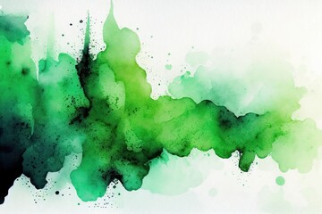 Green Watercolor Background, Brush Strokes, Generative AI