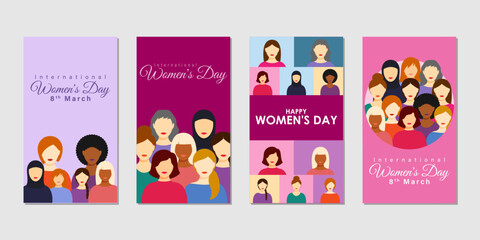 Vector illustration of Happy International Women's Day social media story feed set mockup template