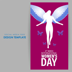 Vector illustration of Happy International Women's Day social media story feed mockup template