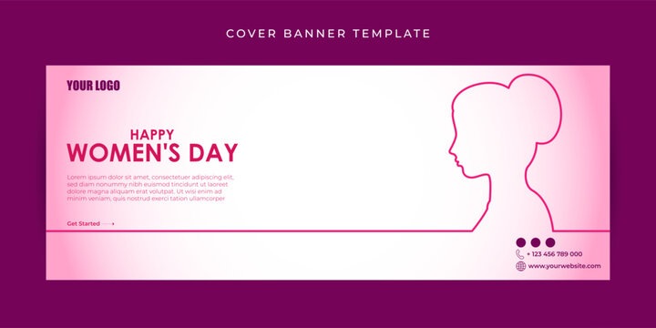 Vector Illustration Of Happy International Women's Day Facebook Cover Banner Mockup Template