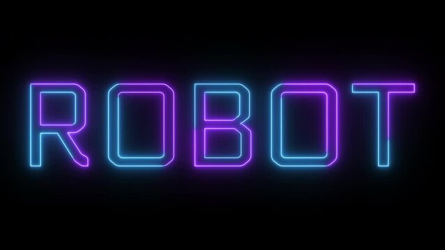 Neon glowing robot text flickering animation on black background
