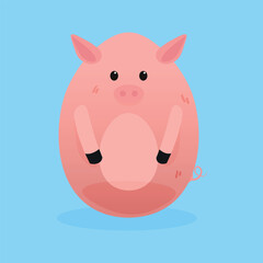Cute Easter pig on light blue background