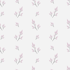 Seamless pattern of branches with pink leaves on a light pink background. Vector simple ornament.