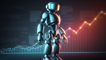 Obraz na płótnie Canvas Bot Analysing Chart with Economic Growth Graph and the Markets for a Business 