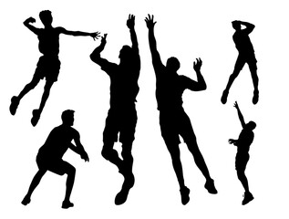 silhouette of a person playing volleyball. silhouette of volleyball player vector file. volleyball smashes. volleyball competition illustration. volleyball game. 