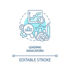 Leading indicators turquoise concept icon. Type of economic analysis elements abstract idea thin line illustration. Isolated outline drawing. Editable stroke. Arial, Myriad Pro-Bold fonts used