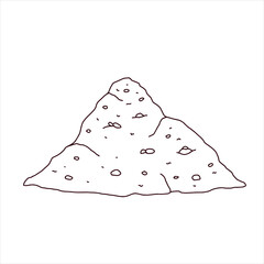 Pile of sand. Decoration of shore and the beach. Dune sketch isolated on white. Material for sandbox