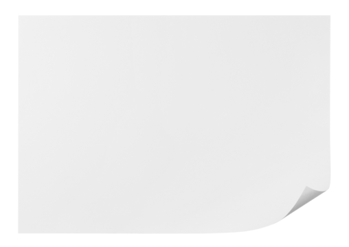 Blank paper sheet with a curved corner cut out