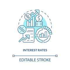 Interest rates turquoise concept icon. Federal funds. Economic indicators example abstract idea thin line illustration. Isolated outline drawing. Editable stroke. Arial, Myriad Pro-Bold fonts used
